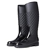 gracosy Botas Agua Mujer Lluvia Botas Alta Goma Impermeable Jardín Trabajo Wellington Botas Zapatos otoño Invierno al Aire Libre Mujer Nieve Botas Elegante Costura Negro