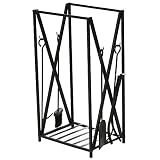 HOMCOM Estante Porta Leña para Chimenea con 4 Herramientas Incluidas Marco de Acero Estable Carga 100 kg 46x30x76 cm Negro