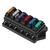 KSTE Caja De Fusibles 12V, 6 Camino Barco Circuito Coche automático de la Hoja Caja de fusibles Bloque Porta DC 12V 24V