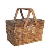 Cesta de mimbre de madera para pícnic con tapa y asa, cestas de mimbre de regalo, cestas de mimbre vacías, ovaladas, de sauce, para pícnic