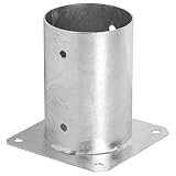 ADGO Soporte de Anclaje Redondo Atornillado Ø 80 x 150 mm, para Hormigón, Soporte Redondo para Poste Redondo, Vallas, Cenadores, Garaje, Cobertizos, Chapa Galvanizada Plateada Anticorrosiva, 1 pieza