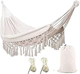 Hamaca al Aire Libre Hamacas de jardín Cama de Hamaca de algodón Hamacas con Flecos de macramé Hamaca Balcón Boho Hamacas Hamaca Doble 2 Personas 200KG Hogar Patio Trasero Playa Camping