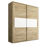 Armario 2 Puertas Correderas para Dormitorio y Habitación, Modelo Priego Acabado en Color Cambria y Blanco, Medidas: 180 cm (Largo) x 207,6 cm (Alto) x 55 cm (Fondo)