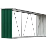 GOTOTOP Cobertizo de Almacenamiento de Leña, Caseta de Acero galvanizado para Leña, Leñero Grande para jardín Exterior, 330 x 84 x 152 cm, Verde