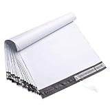 Paquete de 100 bolsas de envío blancas Sobres de plástico autoadhesivos para tarjetas postales Bolsas de correo a prueba de agua y de roturas, 35x45+5cm