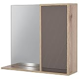 HOMCOM Armario de Baño con Espejo Mueble Auxiliar Montado en Pared con 1 Puerta y Estante Ajustable Estilo Moderno 57x14,2x49,2 cm Roble y Gris