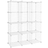 SONGMICS Armario Modular de Malla de Hierro, Estantería de Almacenaje con 12 cubos, Organizador Modulable y Ajustable, Multiuso, para Libros, Ropa y Zapatos, en Baño, 93 x 31 x 123 cm, Blanco LPI34W