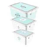 TIENDA EURASIA Cajas de Almacenaje Decorativas - Pack 3 Cajas Organizadoras Apilables Una Dentro de Otra - Cajas de Plastico con Tapa de Click Resistentes y de Gran Capacidad (Infantil Azul)