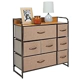 mDesign Cómoda para dormitorio con 7 cajones – Mueble con cajones ancho para el salón, la habitación o el pasillo – Cajonera de metal, MDF y tela para guardar ropa – marrón