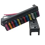 QitinDasen Premium 12 Vías Caja de Fusibles de Coche con Alambre, 2 Entradas 12 Salidas Portafusibles de Cuchilla Estándar Universal, con 10Pcs Estándar Fusibles de Cuchilla (12V/24V/32V/48V)