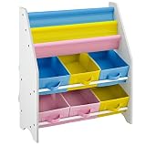 SONGMICS Estantería para Juguetes Organizador de Juguetes Estantería Infantil con Cajas de Colores Cajas de Tela no Tejida para Guardar Libros y Juguetes 63 x 74 x 26,5 cm GKR36WT