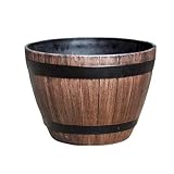 Yusat Maceta de resina PP de imitación de madera de barril,Barril de siembra de madera de imitación,Maceta de plástico verde grande creativa para plantar flores y árboles