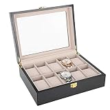 Caja de Relojes, Brrnoo 10 Rejillas Estuche de Almacenamiento de Relojes, Caja de Relojes para Organizadora y Exhibición, Madera Pintada