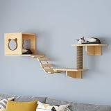QJM Muebles de pared para gatos – estantes de pared para gatos, centro de actividades de escalada en torre de árbol de gato, estantes de pared de madera para gatos – Fácil de instalar varios estilos