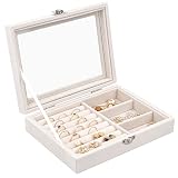 Caja de Joyas, Joyero para Mujer con Cerradura, Organizador Joyas Forro de Terciopelo Portátil, Caja de Tabique Extraíble , Joyero Pequeña para Anillos Pendientes Pulseras y Collares. (Beige)