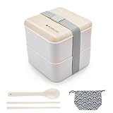 Aedcbaide Caja Bento portátil Estilo japonés 2 niveles Fiambrera 1400ml Bento Box con bolsa de comida vajilla (blanco (1))