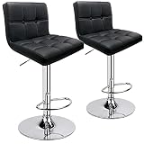 Leader Accessories 2xTaburetes de Bar Taburetes Cocina Alto con Respaldo Silla Tapizados en Cuero de Imitación Reposapiés en Acabado Cromado Altura Ajustable (Respaldo de 6 Cuadros,Negro