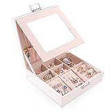 Tikea Cajas para Joyas de Espejo - Joyero Pequeña Cofre Organizadore para Joya Soporte de Almacenamiento para Aretes, Collar, Pulsera, Piel Sintética, Blanco, Gris, Rosa, Negro, 18 * 16 * 6cm
