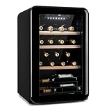 Klarstein Vinetage Uno - Nevera para vinos, Temperaturas de 4 a 22 °C, Refrigeración por compresión, Iluminación LED, 2 estantes de madera, Panel de control, Capacidad 70 L, Hasta 19 botellas, Negro