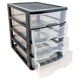 Plastic Forte- Cajonera de sobremesa, de Color Negro. con 4 cajones de 35 x 27 x 35.5 cm Ideal para la organización en hogar, Caja Caja ordén