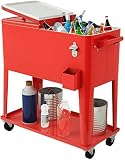 COSTWAY Carrito Nevera 76L Carro Portátil para Bebidas y Hielo con Ruedas, Sacacorchos, 72 Horas para Exterior Patio Fiesta Terraza