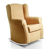 SUENOSZZZ-ESPECIALISTAS DEL DESCANSO Sillon orejero balancin Blanco Carla (Sillon Lactancia) Sillón tapizado Antimanchas acualine Color Mostaza. Mecedora para Dormitorio, Salon o habitacion de Bebe