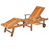 Garland Tumbona de Madera Teca chaiselongue para Exterior jardín terraza con Ruedas reposabrazos