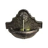 Teamson Home Fuente de Agua con Luces y Bomba para Jardín y Exteriores, Fuente de Agua Montada en la Pared, Adorno Cascada de Piedra con Cabeza de León para Interiores, Decoración de Patio