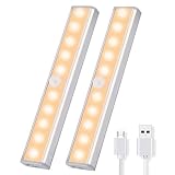 OUSFOT Luz Armario con Sensor de Movimiento Luz Sensor para Armario USB Recargable LED Armario con 2 Tiras Magnéticas pegadas Lámpara Nocturna Ideal para Amario Garaje Gabinete Escalera(2 pack)