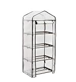 Sekey Invernadero de 4 Niveles para el jardín Hecho de Tubos de Acero galvanizado, Planta Estantería con Puerta para enrollar, 69 x 49 x 158 cm, Color Blanco