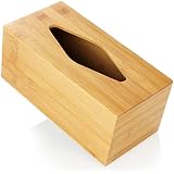 com-four Caja de pañuelos faciales de bambú - Dispensador de Toallas de Papel con Base extraíble de Madera (24,5 x 12 x 10,5 centímetros)