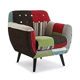 Versa Green Patchwork Butaca Orejera para Salón o Dormitorio. Sillón Lectura Diseño Vintage, Chesterfield con Apoyabrazos, Medidas (Al x L x An) 76 x 63 x 68 cm, Algodón y Madera, Color Verde