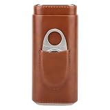 IWILCS Estuche para Puros, Humidores de Cuero de Puros, Humidificador de Cuero, Caja de 3 Tubos con Cortador de cigarros de Acero Inoxidable para Viajes, Viajes de Negocios(Marrón)