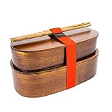 Dakimasu Bento Box de Madera - Caja de almuerzo práctica y robusta con 2 compartimentos - Ideal para servir, transportar y conservar alimentos - Contenedor de comida de estilo japonés