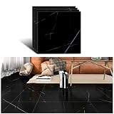 VEELIKE Adhesivo para Azulejos de Suelo Impermeable de Mármol Negro para Baño Autoadhesivo Prueba de Aceite para Azulejos de Cocina Adhesivo de Vinilo Fácil de Limpiar 4 Piezas 30cm x 30cm