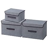 Timertick Caja de Almacenaje Ropa Plegable, 3 Cajas Organizadoras con Tapa y Asa, Caja de Almacenaje de Tela (Gris)