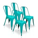 La Silla Española - Pack 4 Sillas estilo Tolix con respaldo. Color Turquesa. Medidas 85x54x45,5