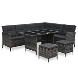 vidaXL Set Muebles de Jardín 4 Piezas y Cojines Terraza Exterior Mobiliario Aire Libre Sillón Sofá Asientos Mesas Sillas Ratán Sintético Gris