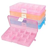 XCOZU Cajas de Almacenamiento de Cuentas, 4 Unidades de Plástico Transparente con Separadores Ajustables, Caja Organizadora de Pendientes con 15 Compartimentos para Joyas, Anillos y Pendientes