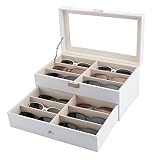 Cokritsm Organizador De Gafas De Sol Blancas De 12 Ranuras Para Anteojos Para CajóN De Cuero De Pu Con Pantalla De Caja De Almacenamiento De Vidrio Transparente Para Mujeres Y Hombres