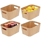 mDesign Juego de 4 recipientes para alimentos con asas y de cartón – Pequeñas cestas para verduras para despensa o nevera – Organizadores de frigorífico y congelador aptos para alimentos – natural