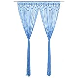 vidaXL Cortina de Macramé Persiana Translúcida Colgante Ventana Puerta Pared Separador de Ambientes Hogar Decoración Algodón Azul 140x240 cm