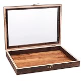 cabilock Caja de Exhibición de Joyas de Madera Tapa Superior de Cristal Caja de Almacenamiento Tipo Clamshell Bandeja Organizadora de Cajones Escaparate con Tapa para Pendientes de Muestra
