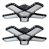 CREATESTAR 2 Piezas Lámpara de Garaje,E27/E26 120W Luz de Taller Deformable con 5 Paneles Ajustables Luz LED para Garaje,12000LM 6500K Luz de Techo LED para Garaje,Granero,Almacén Sótano,Gimnasio