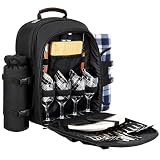 Sunflora Mochila Picnic 4 Personas para Picnic Camping Blosa Picnic, con Manta de Picnic Desmontable y Botella/Titular de Vino (Negro)