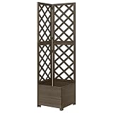 Kstyhome Jardinera de Enrejado de Esquina, Jardineras Exterior, Celosias para Jardin, Maceteros, Jardinera Vertical, Jardinera con Celosia, Madera Abeto Gris 40x40x150 cm