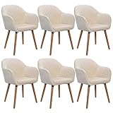 WOLTU 6X Sillas de Comedor Nordicas Estilo Vintage Juego de 6, Sillas de Cocina Sillas Tapizada con Reposabrazos en Terciopelo, Estructura de Madera Sillas de Escritorio Crema BH95cm-6
