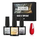ROSALIND Base y Top Coat y Matte Top Coat Semipermentes, Esmaltes Semipermanentes de Uñas en Gel UV LED Gel Soak Off 3PCS/set 10ML