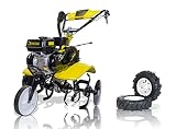 GARLAND Mule 1162NRQG-V20 - Motoazada de Gasolina - Motor 4 T de 208 CC y 81 kg. 6 Grupos de Fresas de 36 cm ,Ancho de Trabajo 110 cm. 2V + MA. Progegeplantas y Rueda de Transporte Delantera.