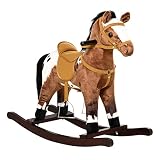 HOMCOM Caballito Balancín de Peluche con Silla y Sonido Juguete para Niños +36 Meses Juguete de Mecedora 71x28x60cm